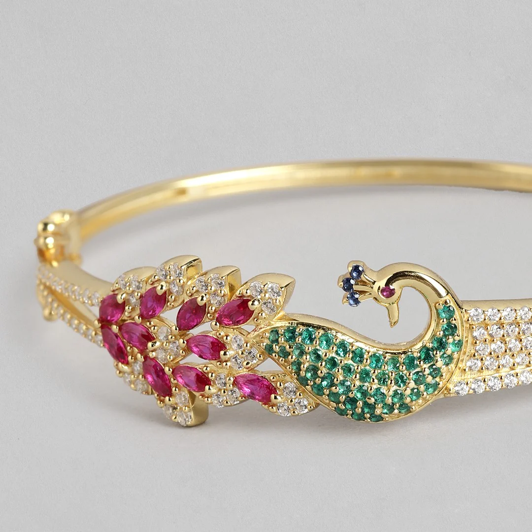 Peacock Rhodium Plated 925 Sterling Silver Cuff Bracelet - Image 20