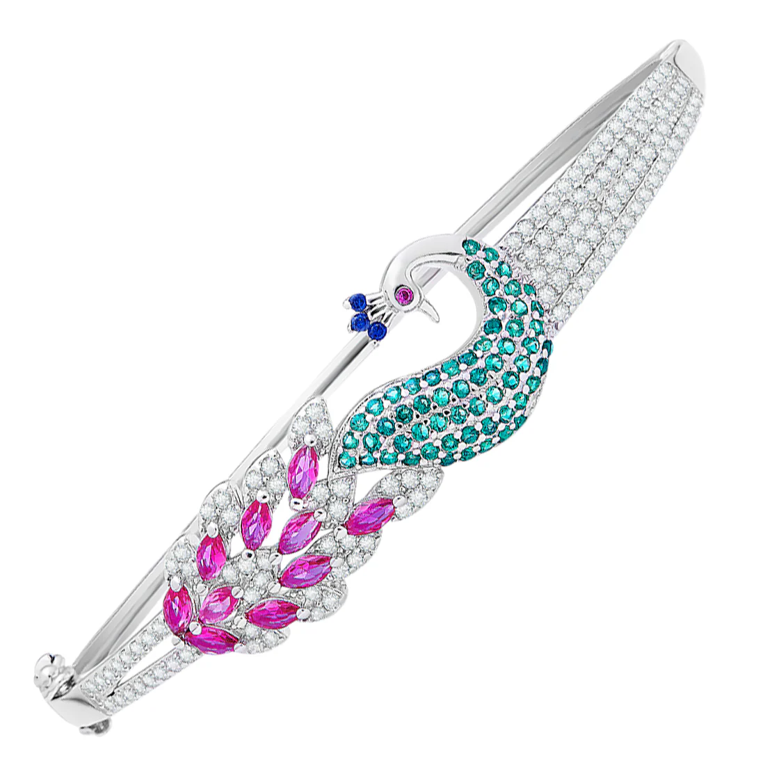 Peacock Rhodium Plated 925 Sterling Silver Cuff Bracelet - Image 5