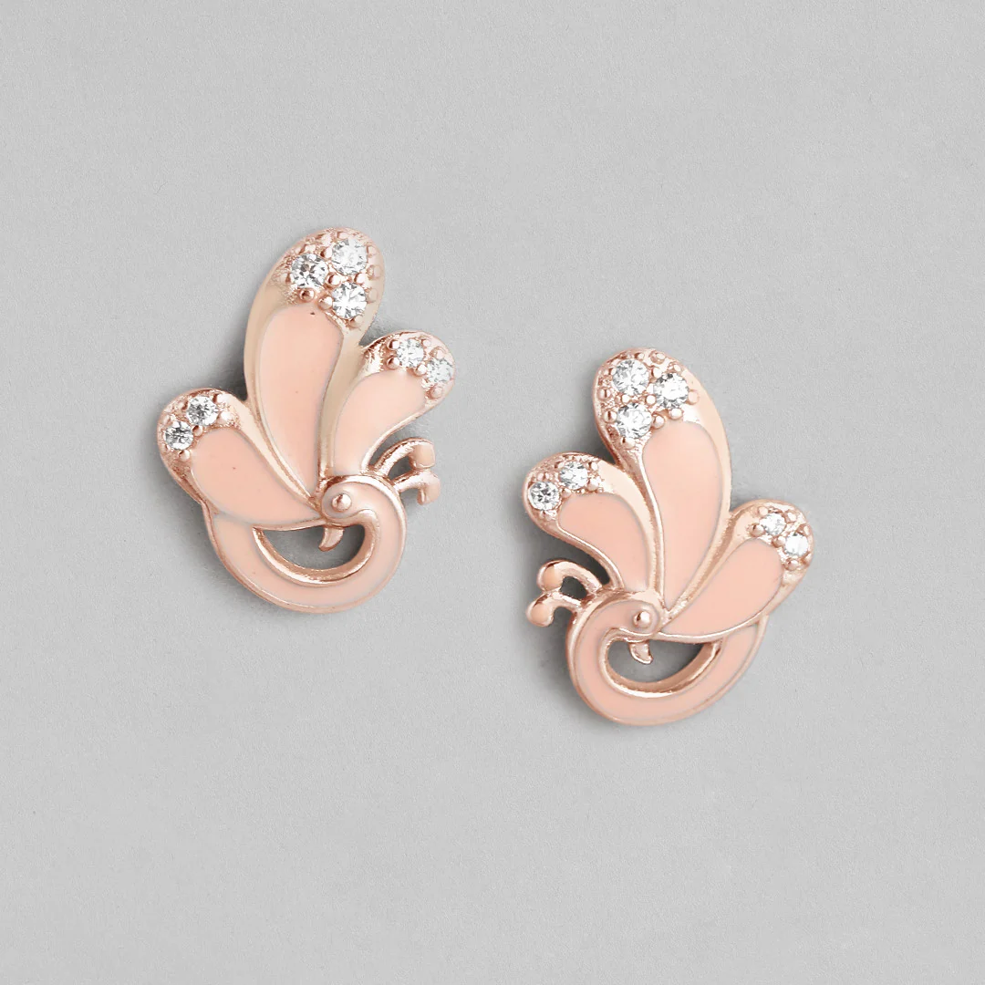Precious Pink Peacock 925 Silver Stud Earrings - Image 4