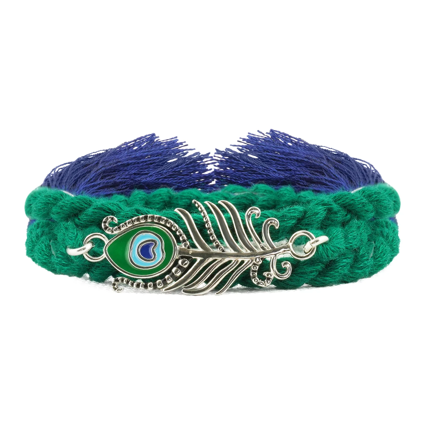Peacock Feather Charm Oxidised Sterling Silver Thread Rakhi for Him - Image 6