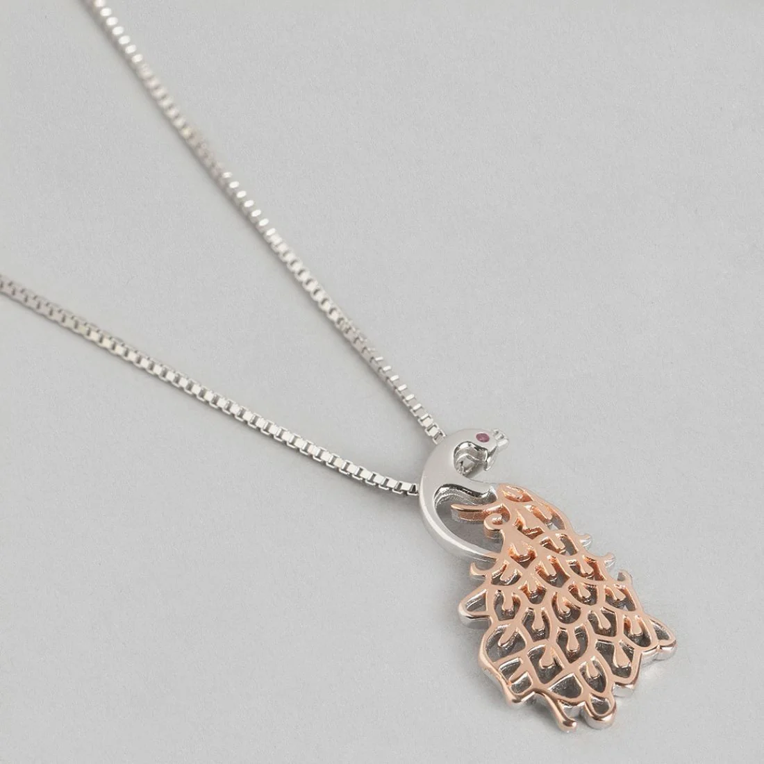 Peacock Necklace 925 Sterling Silver in Rose Gold Plated - Image 5