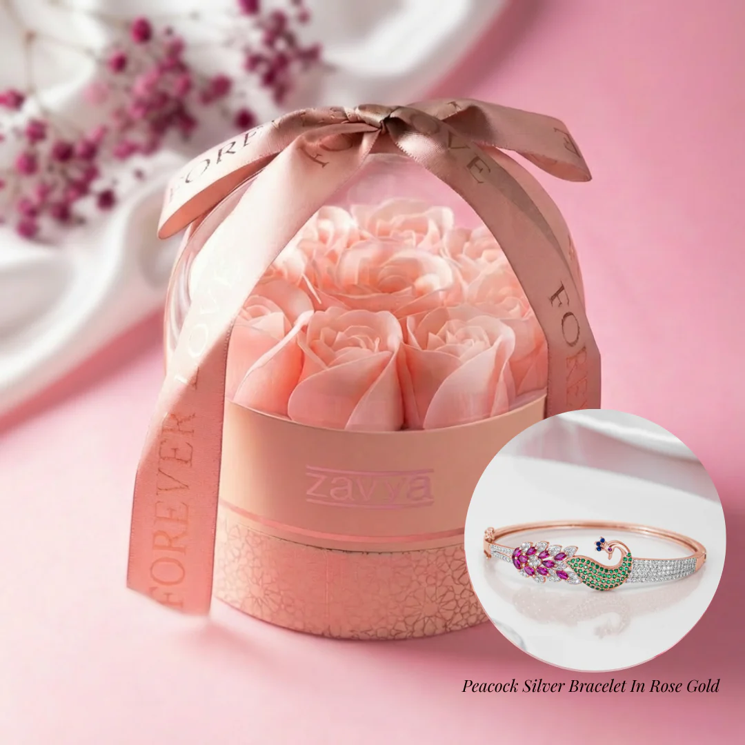 Zavya Eternal Bloom x Peacock Silver Bracelet In Rose Gold
