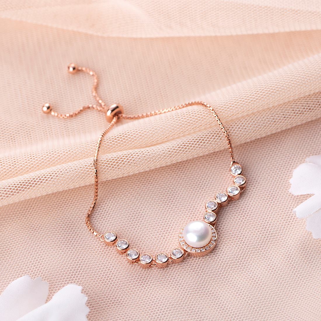 Pearl and CZ Ensemble Rose Gold 925 Sterling Silver Bracelet - Image 2