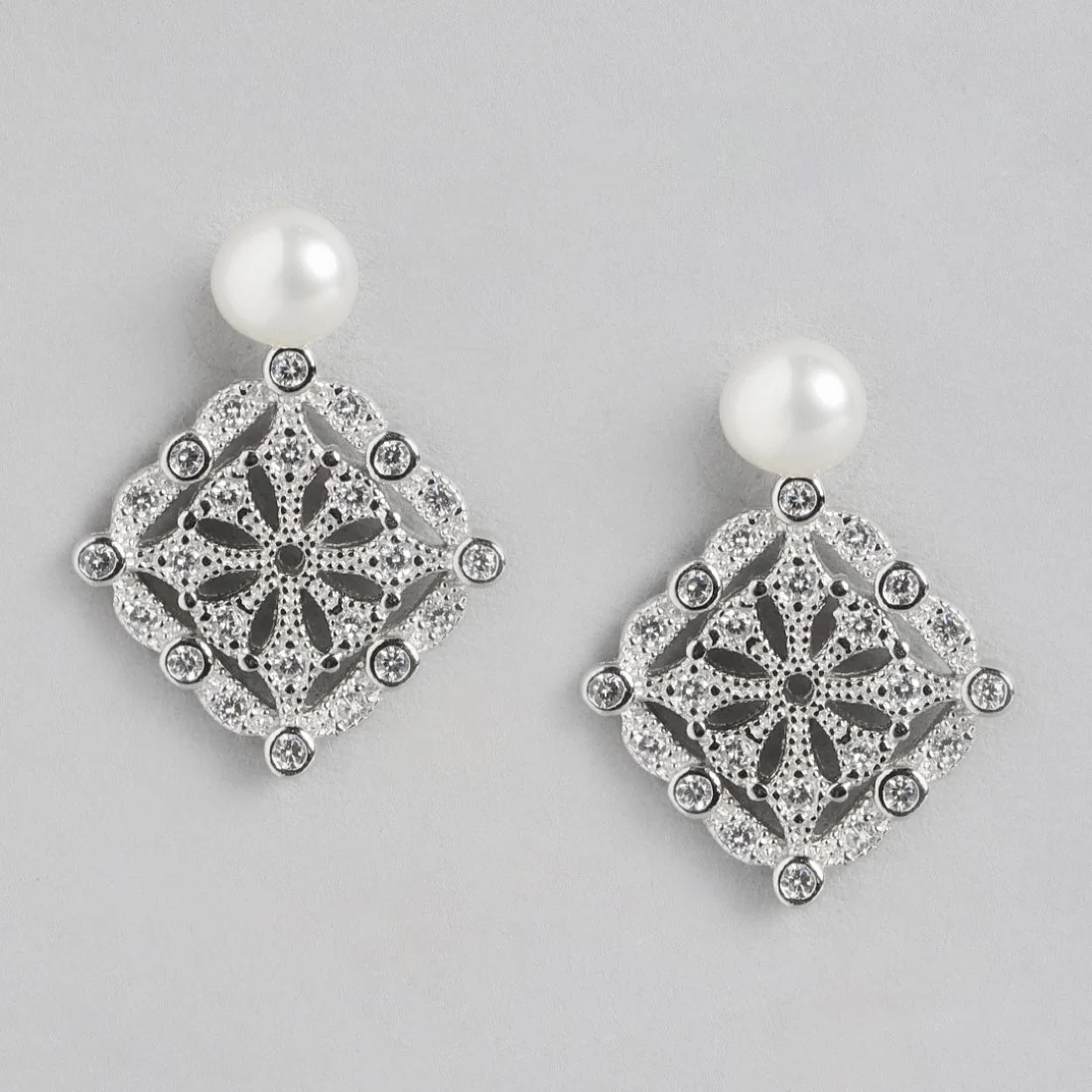 Pearl-CZ Blossom Harmony Rhodium-Plated 925 Sterling Silver Jewelry Set - Image 5