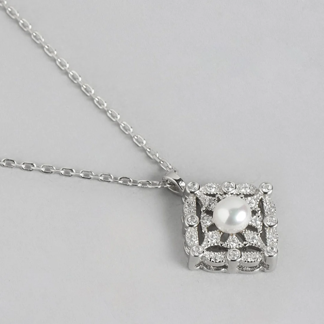 Pearl-CZ Blossom Harmony Rhodium-Plated 925 Sterling Silver Jewelry Set - Image 8