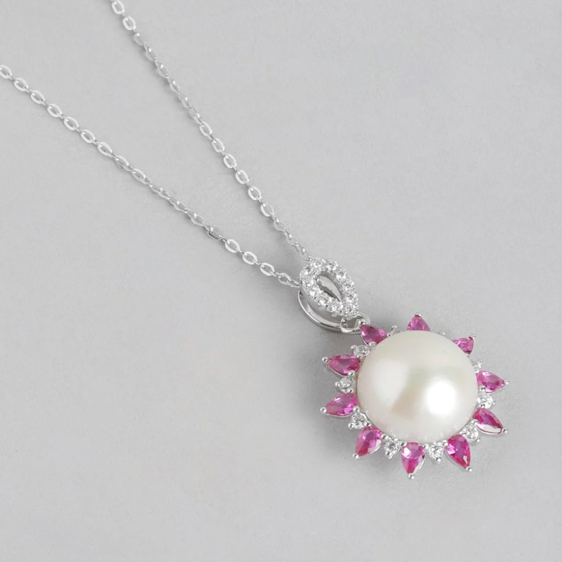 Pearl Blossom Radiance Rhodium-Plated 925 Sterling Silver Necklace - Image 6