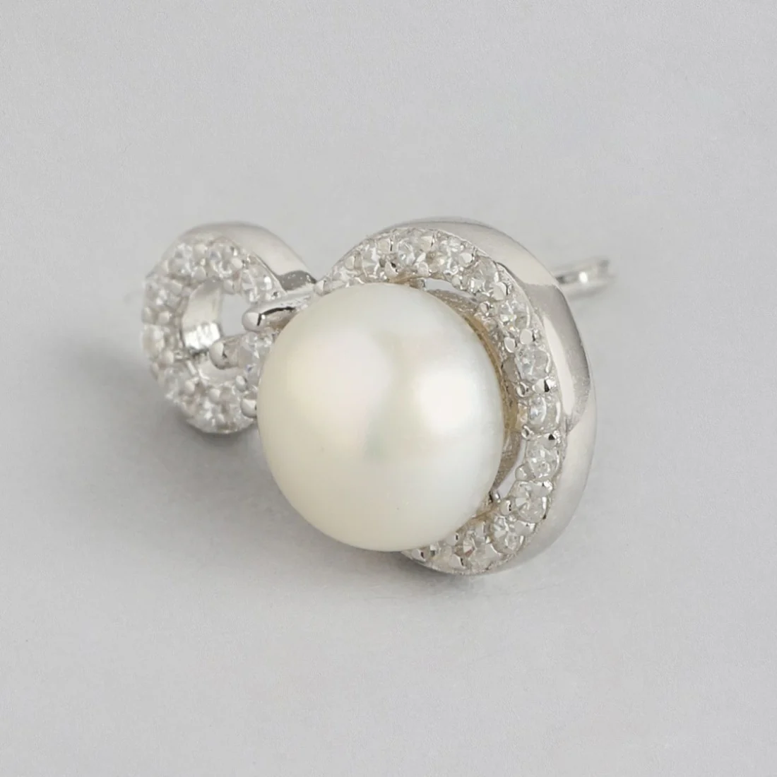 Pearl-CZ Circle Radiance Rhodium-Plated 925 Sterling Silver Earrings - Image 4