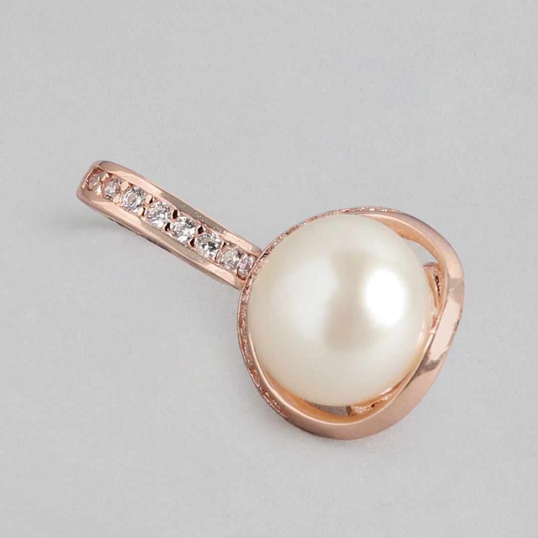 Pearl Drops of Elegance with CZ 925 Sterling Silver Rose gold Plated Earrings - Image 5