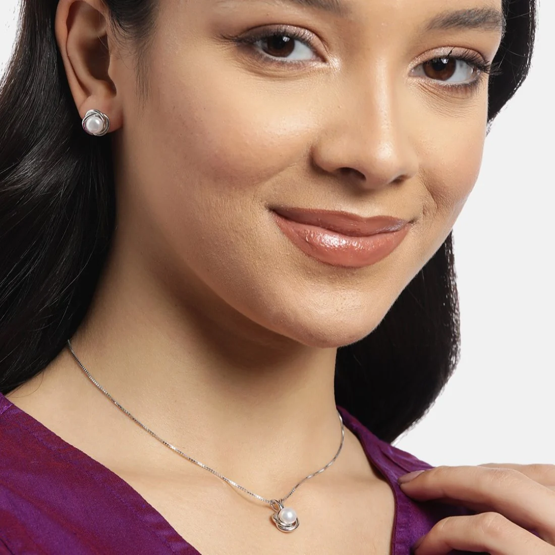 Pearl Elegance Radiance Rhodium-Plated 925 Sterling Silver Jewelry Set - Image 2