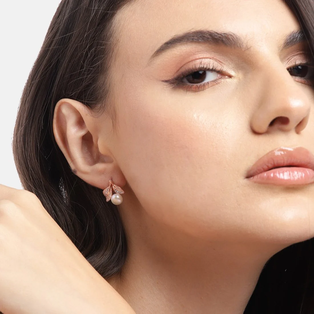 Pearl Elegance Rose Gold-Plated CZ & Freshwater Pearl 925 Sterling Silver Earrings - Image 2