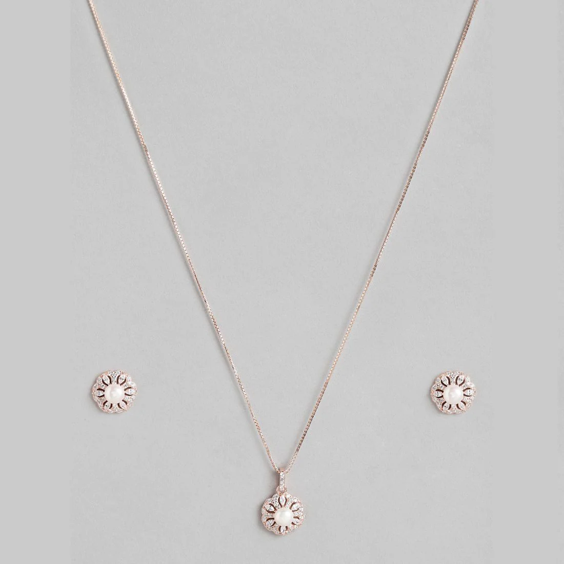 Pearl Elegance Rose Gold-Plated CZ & Pearl 925 Sterling Silver Set - Image 3