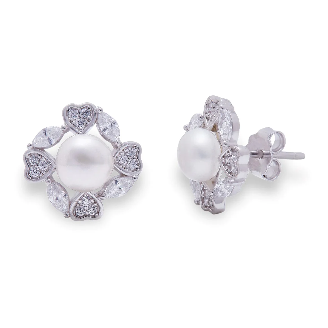 Pearl Heartbeat Rhodium Plated 925 Sterling Silver Stud Earring - Image 3