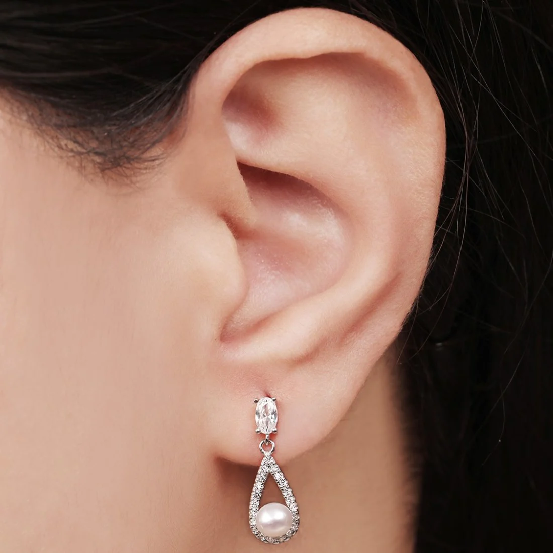 Pearl Radiance Drops Rhodium-Plated 925 Sterling Silver Earrings - Image 2