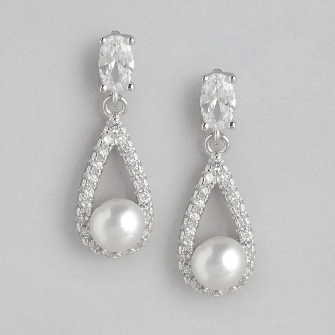 Pearl Radiance Drops Rhodium-Plated 925 Sterling Silver Earrings - Image 3