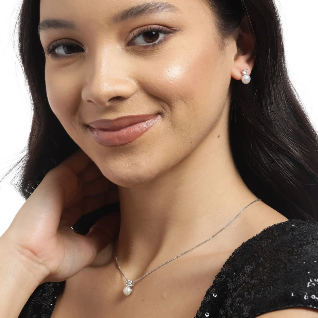 Pearl Radiance Harmony Rhodium-Plated 925 Sterling Silver Jewelry Set - Image 3