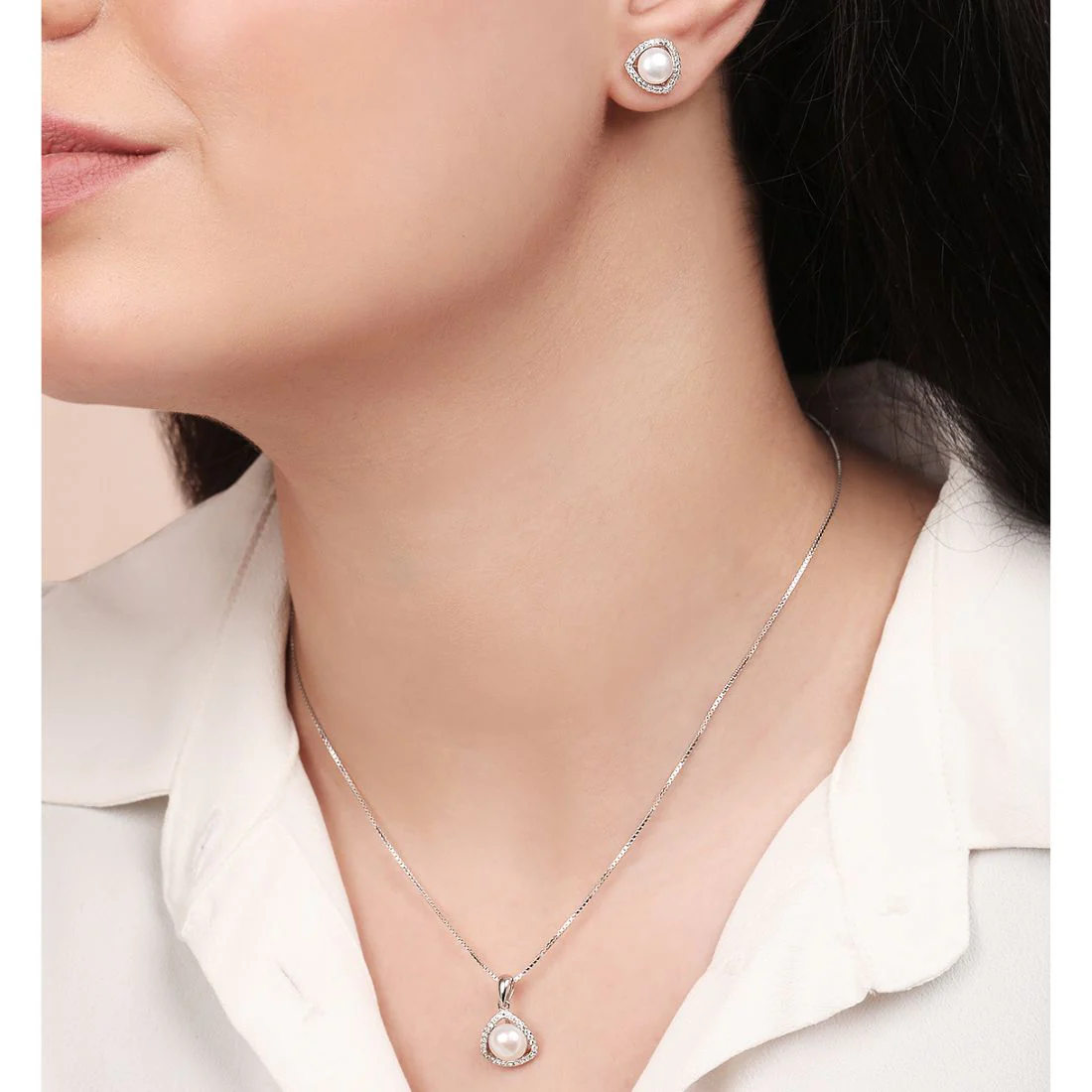Pearl Radiance Harmony Rhodium-Plated 925 Sterling Silver Jewelry Set - Image 2