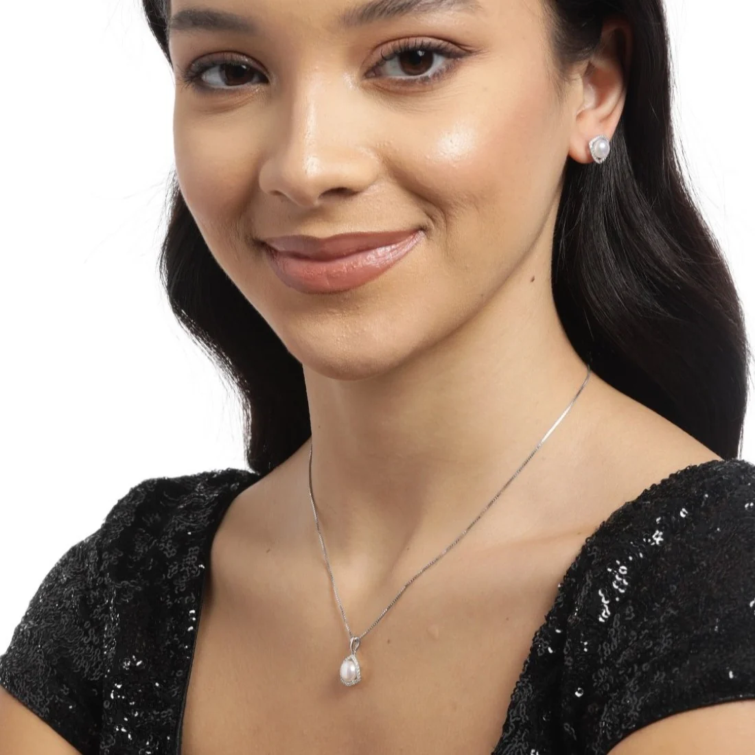 Pearl Radiance Harmony Rhodium-Plated 925 Sterling Silver Jewelry Set - Image 3