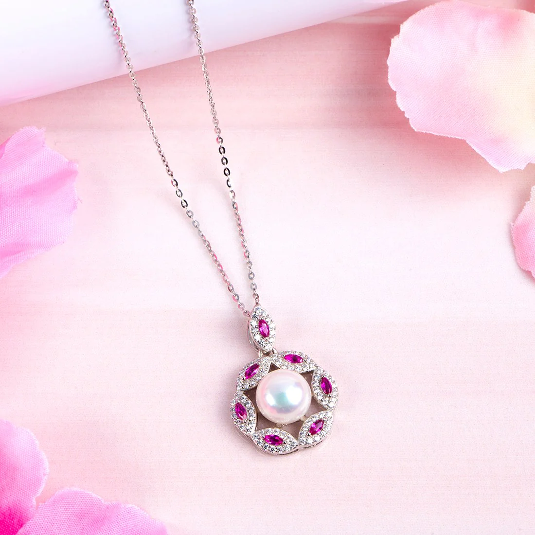 Pearl Radiance Harmony Rhodium-Plated 925 Sterling Silver Necklace - Image 2