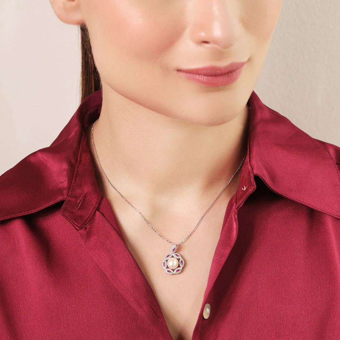 Pearl Radiance Harmony Rhodium-Plated 925 Sterling Silver Necklace - Image 3