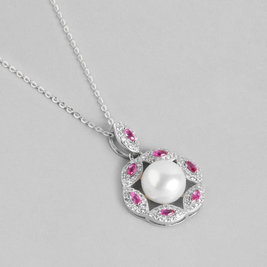 Pearl Radiance Harmony Rhodium-Plated 925 Sterling Silver Necklace - Image 5