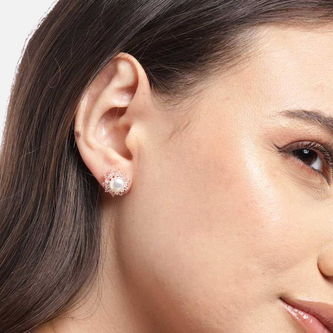 Pearl Radiance Rose Gold-Plated 925 Sterling Silver Earrings - Image 2