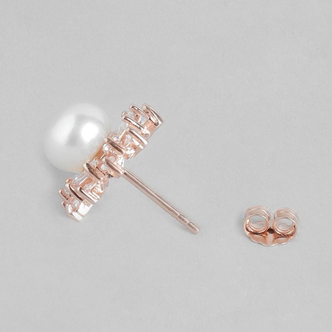 Pearl Radiance Rose Gold-Plated 925 Sterling Silver Earrings - Image 5