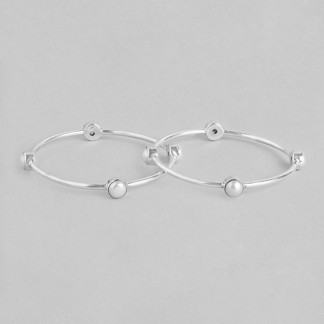 Pearl Rhodium Plated 925 Sterling Silver Bangle - Image 4