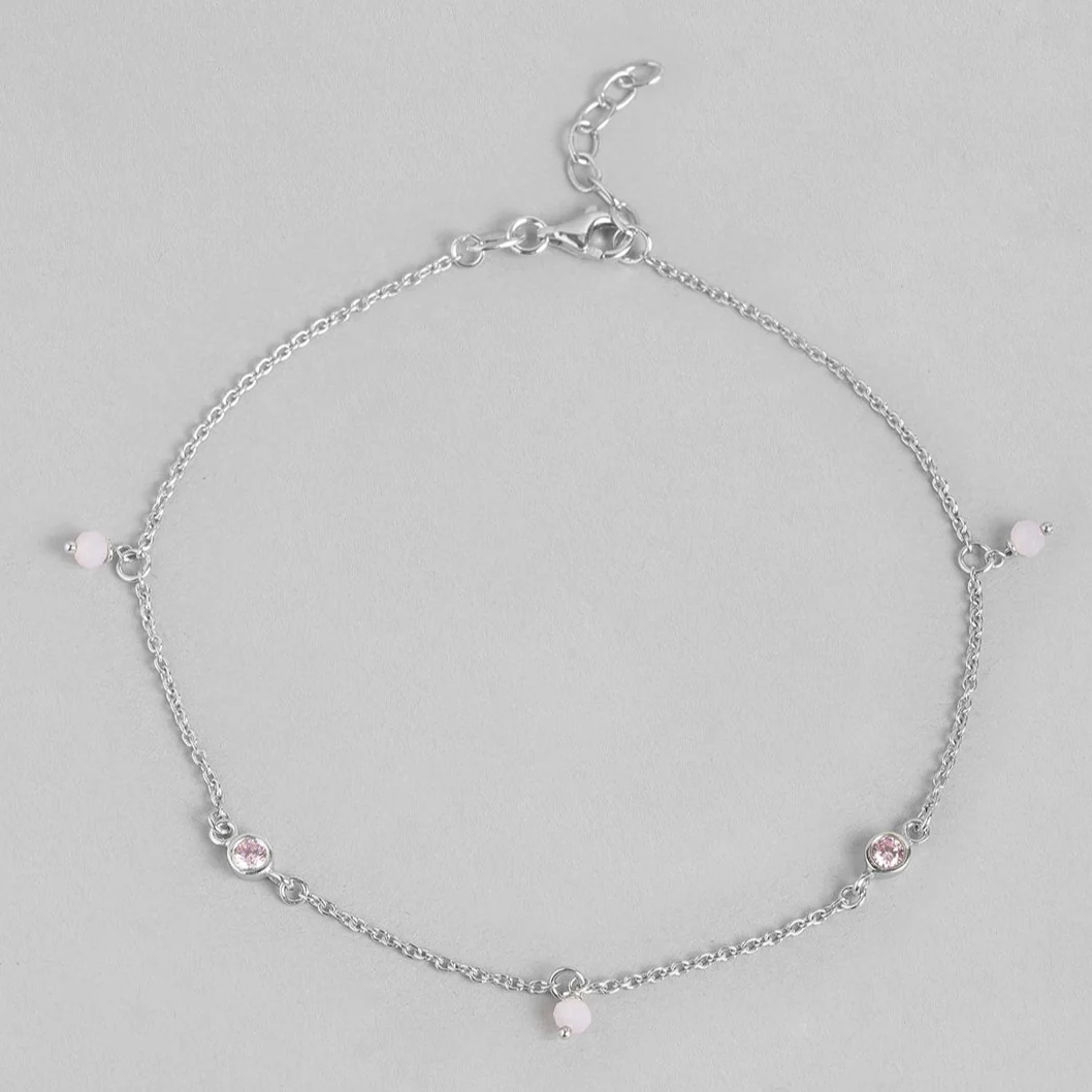 Pearl & Stone CZ 925 Sterling Silver Anklet - Image 8