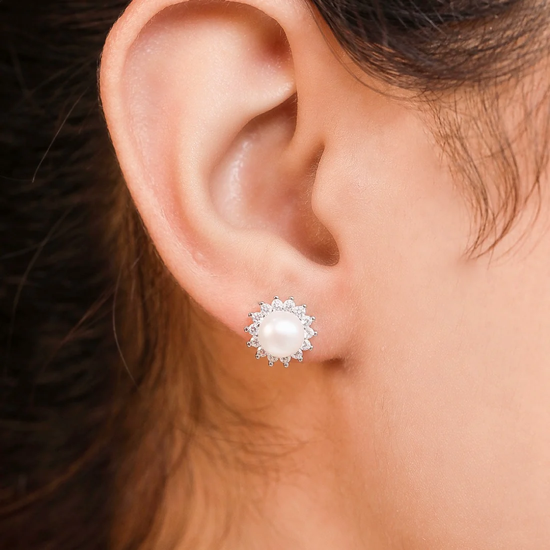 Pearl's Brilliance Rhodium-Plated CZ Gemstone 925 Sterling Silver Earrings - Image 2