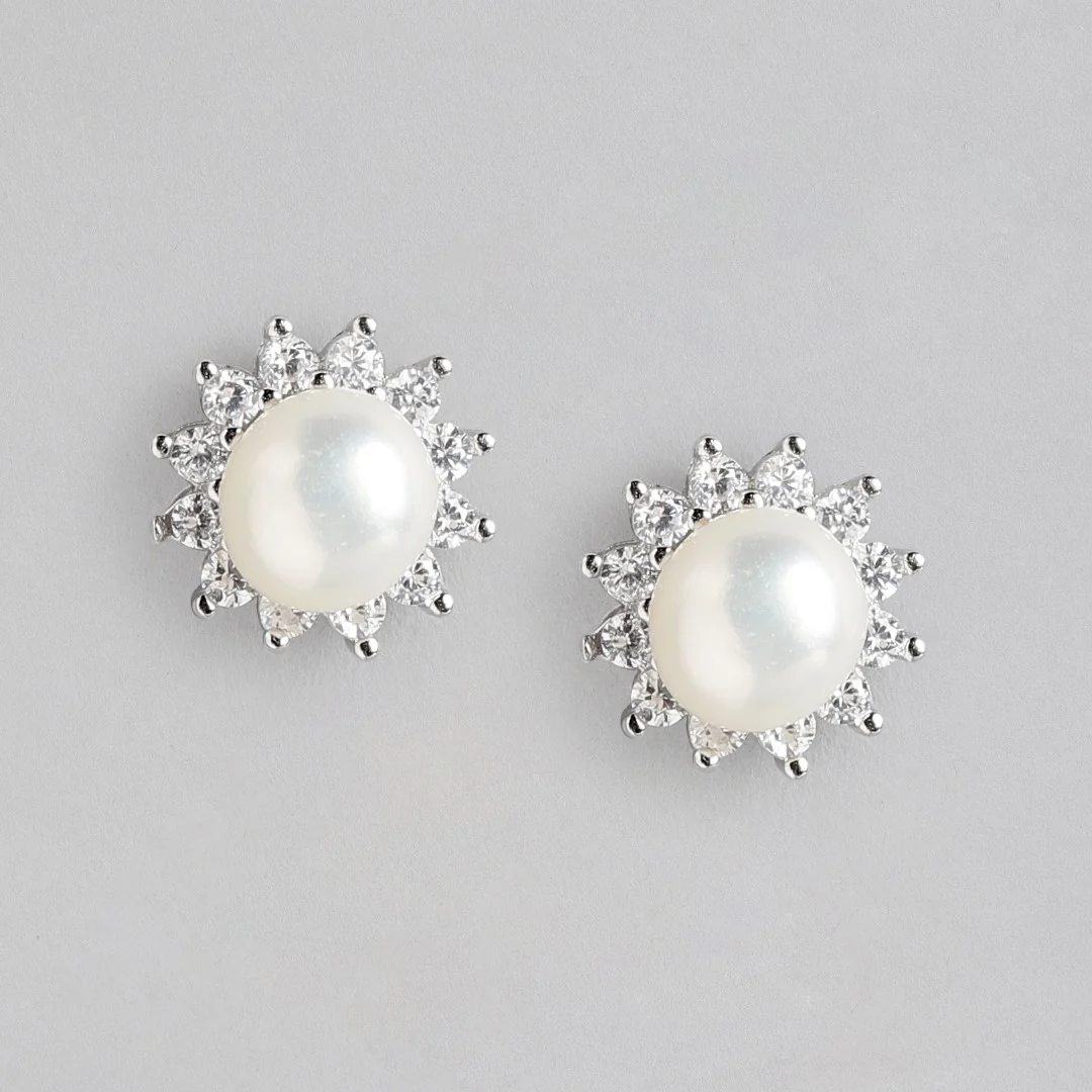 Pearl's Brilliance Rhodium-Plated CZ Gemstone 925 Sterling Silver Earrings - Image 3