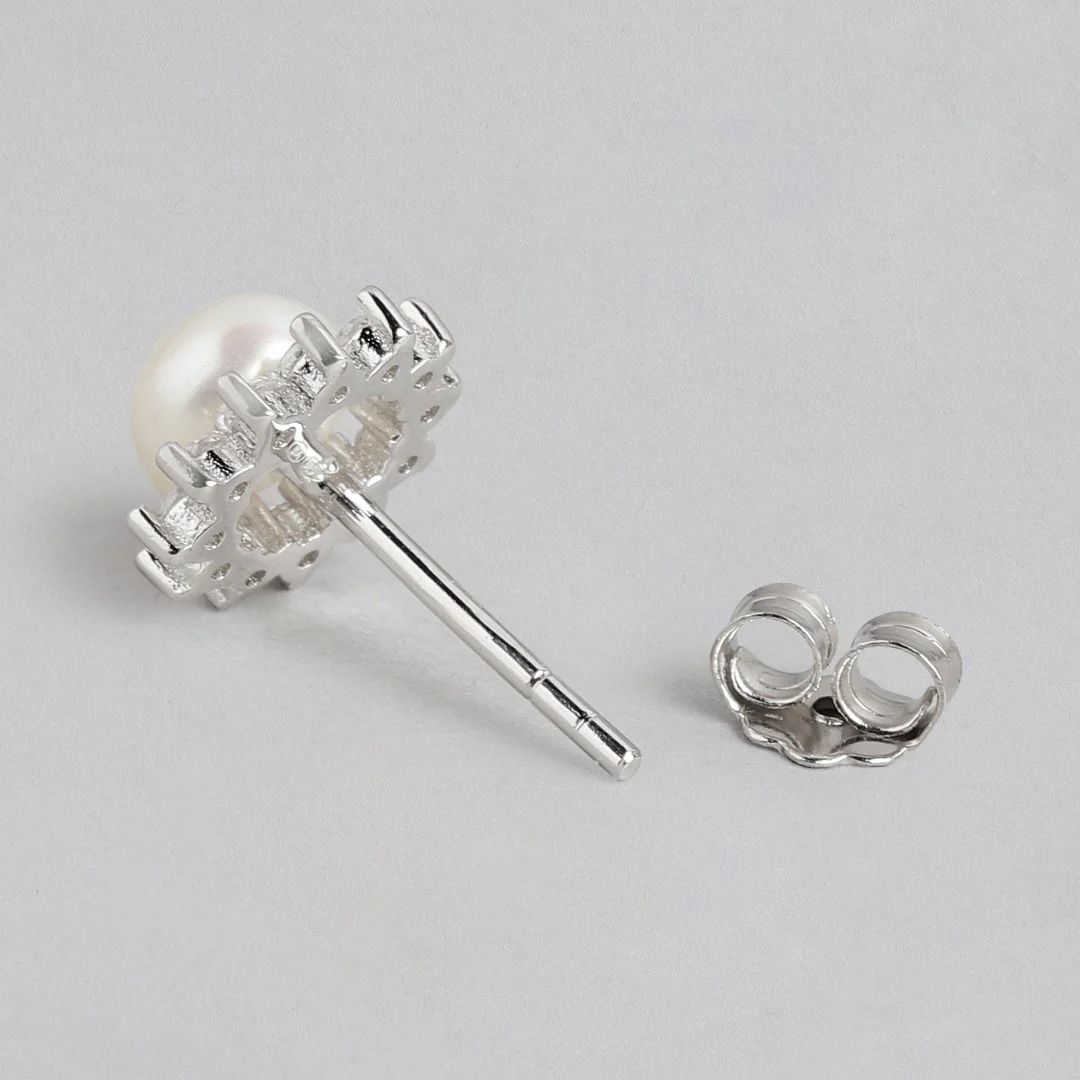 Pearl's Brilliance Rhodium-Plated CZ Gemstone 925 Sterling Silver Earrings - Image 5