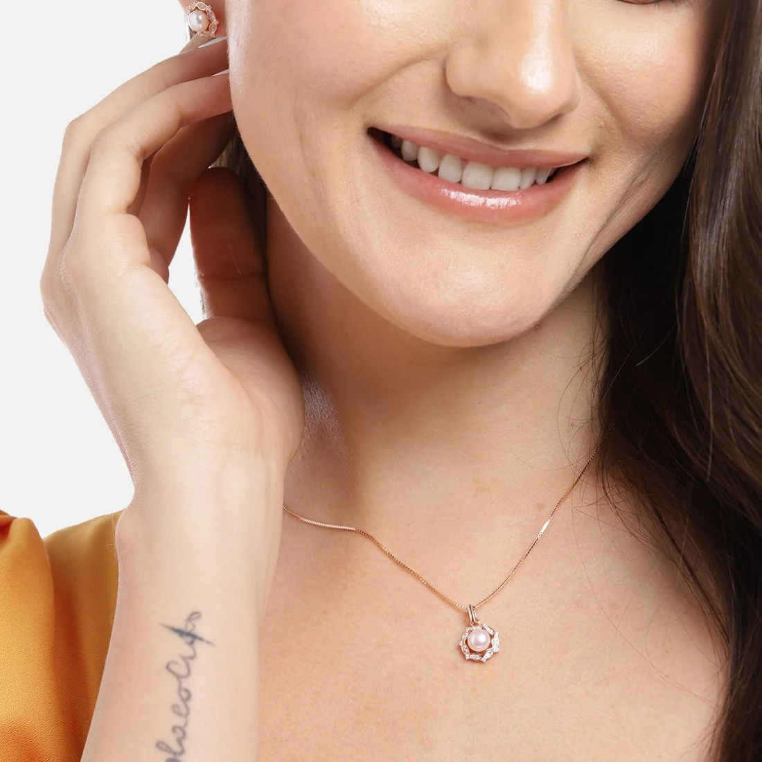 Pearly Glow Rose Gold-Plated CZ & Pearl 925 Sterling Silver Set - Image 2