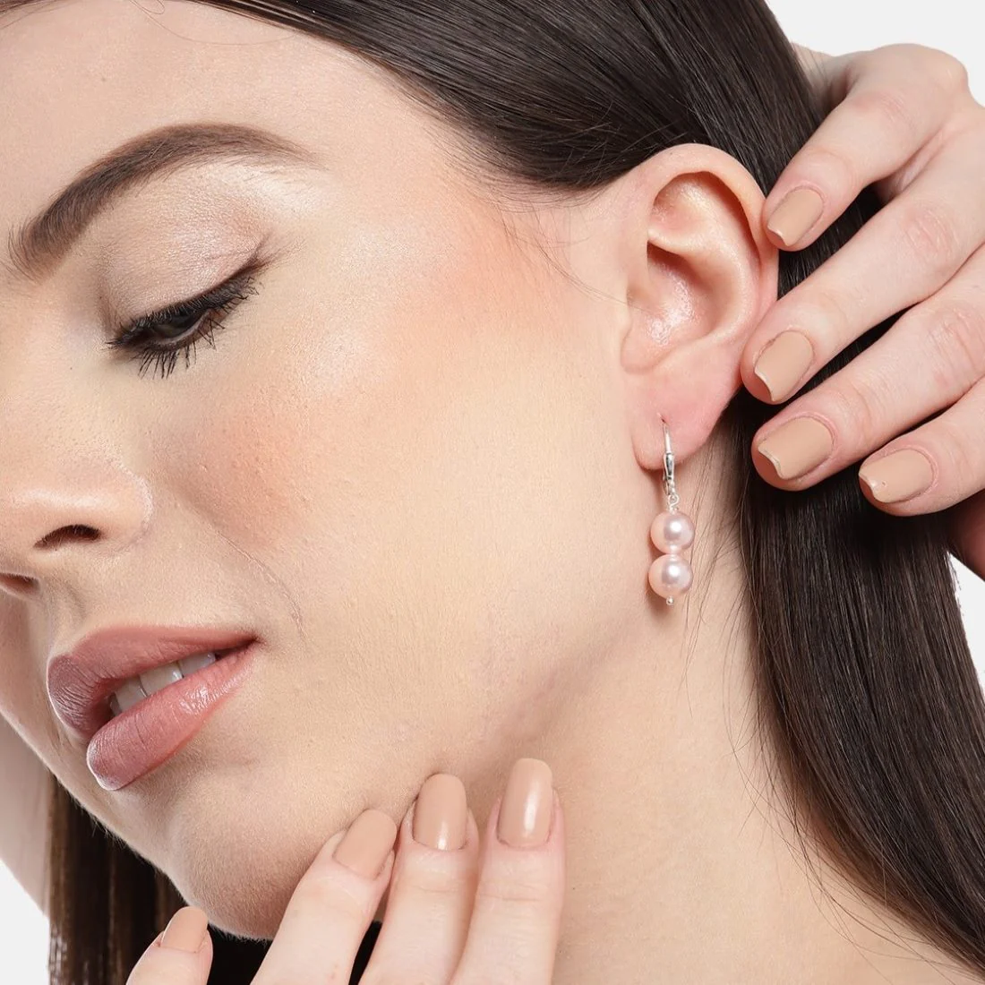 Pearly Radiance Rhodium-Plated 925 Sterling Silver Earrings - Image 2