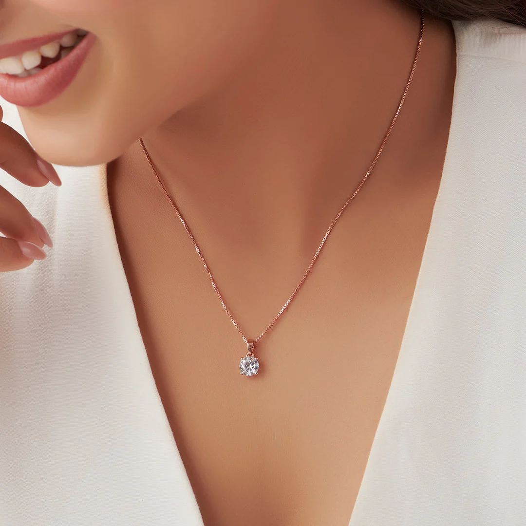 Radiant Sparkle - Solitaire 925 Silver Necklace in Rose Gold - Image 5