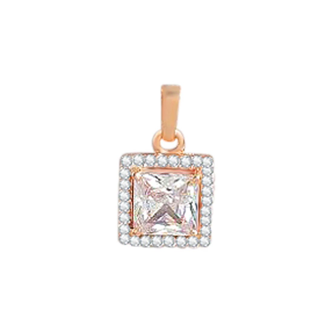 Square Solitaire Rose Gold Plated 925 Sterling Silver Pendant with Chain - Image 4