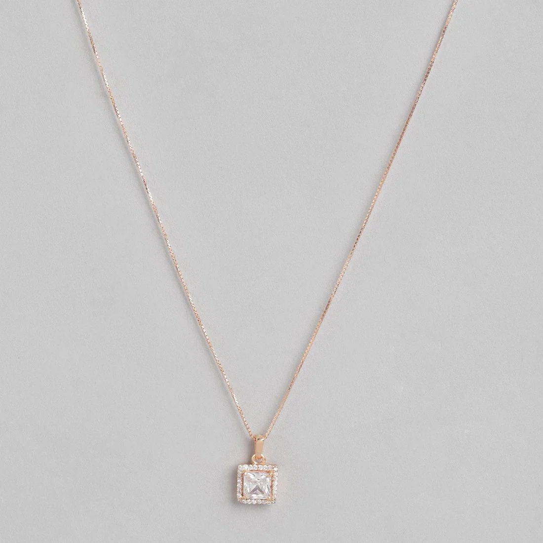 Square Solitaire Rose Gold Plated 925 Sterling Silver Pendant with Chain - Image 5