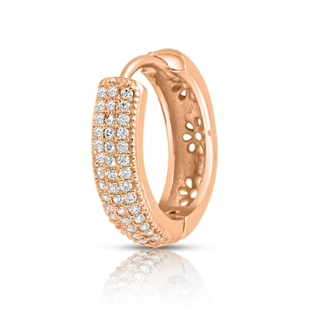 Intricate Floral Rose Gold Huggie 925 Silver Earrings - Image 6