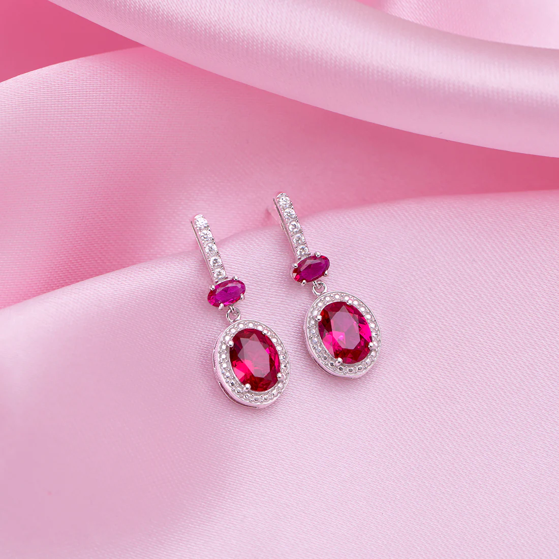 Pink Drop Rhodium Plated 925 Sterling Silver Earrings