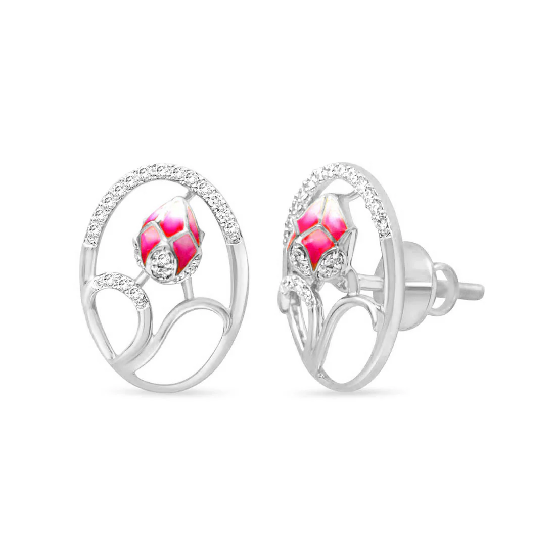 Pink Floral Fantasy Rose Gold Earrings with Lab-Grown Diamonds - Image 10