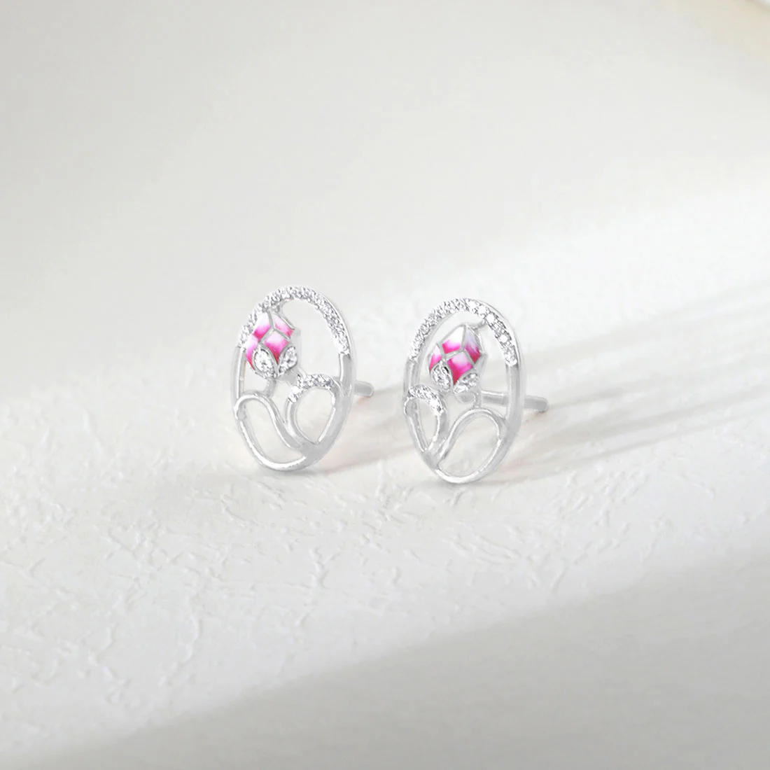 Pink Floral Fantasy Rose Gold Earrings with Lab-Grown Diamonds - Image 11