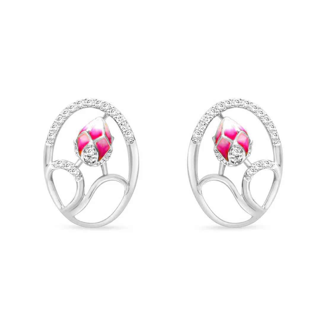 Pink Floral Fantasy Rose Gold Earrings with Lab-Grown Diamonds - Image 12