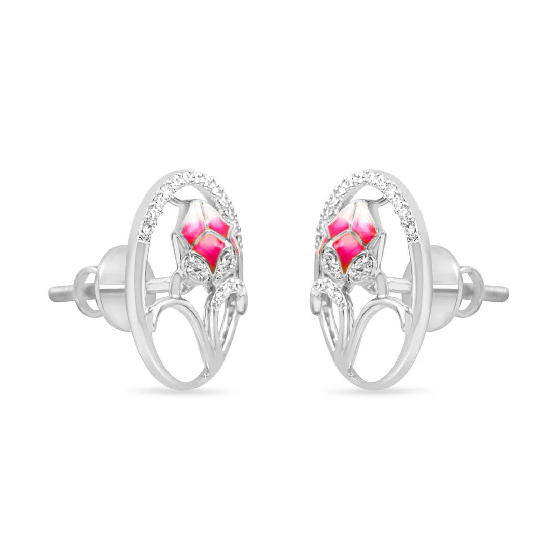 Pink Floral Fantasy Rose Gold Earrings with Lab-Grown Diamonds - Image 13