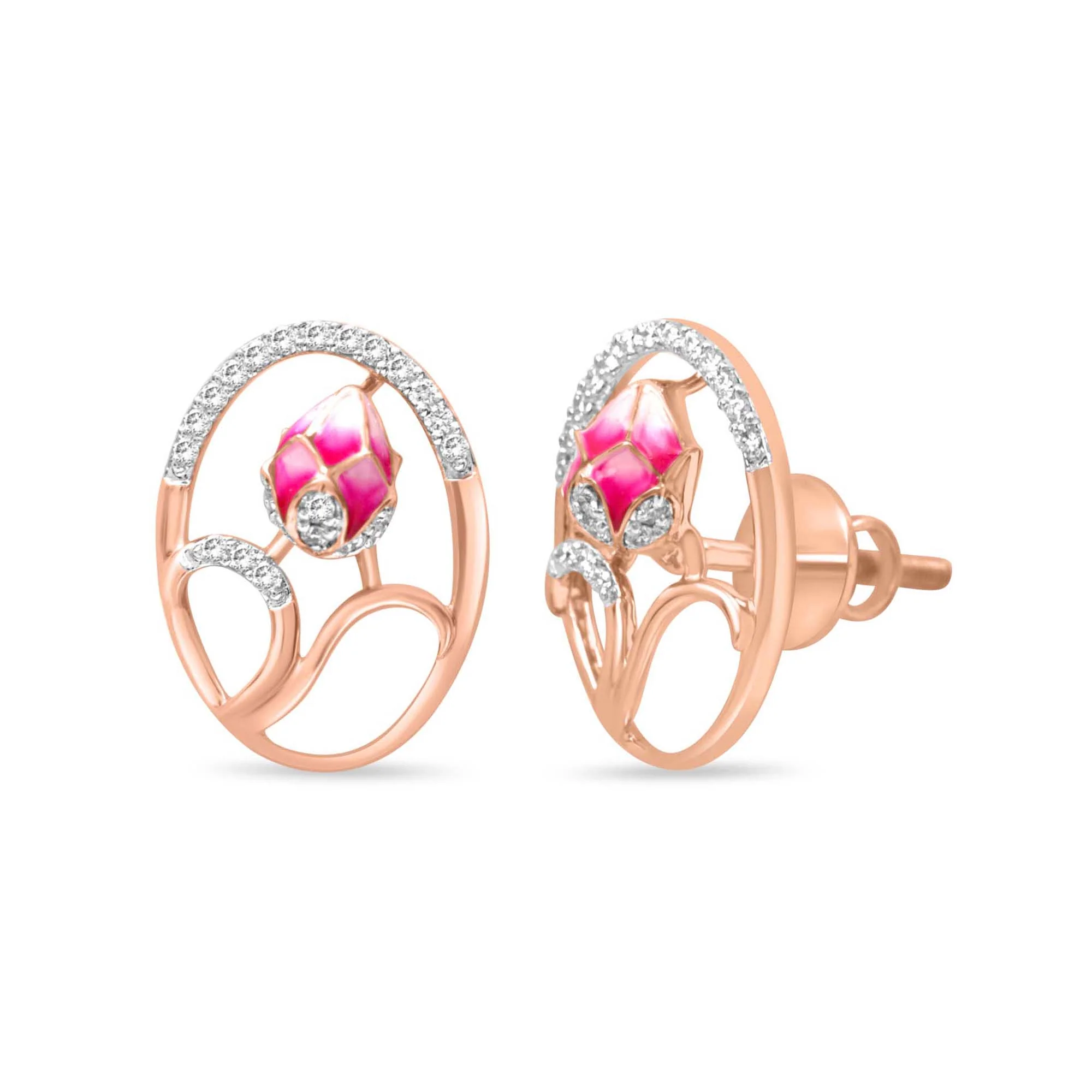 Pink Floral Fantasy Rose Gold Earrings with Lab-Grown Diamonds - Image 5