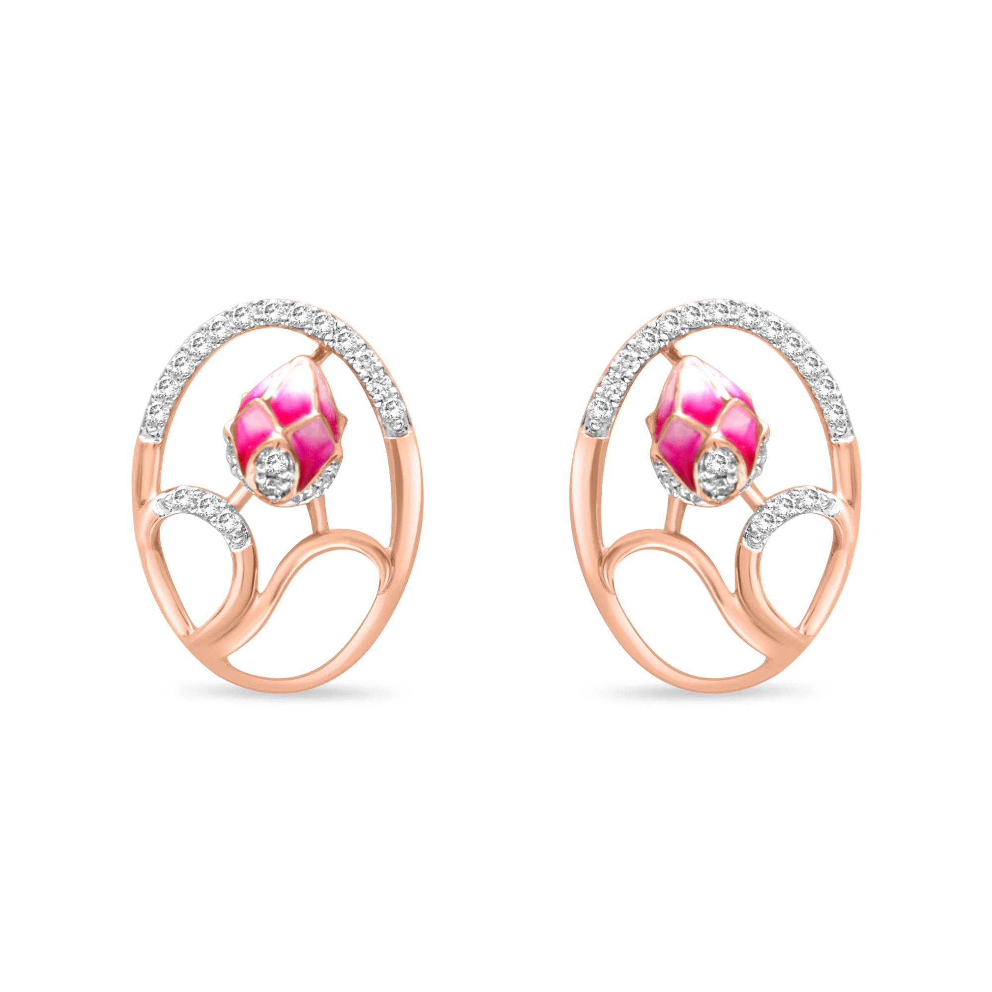 Pink Floral Fantasy Rose Gold Earrings with Lab-Grown Diamonds - Image 8