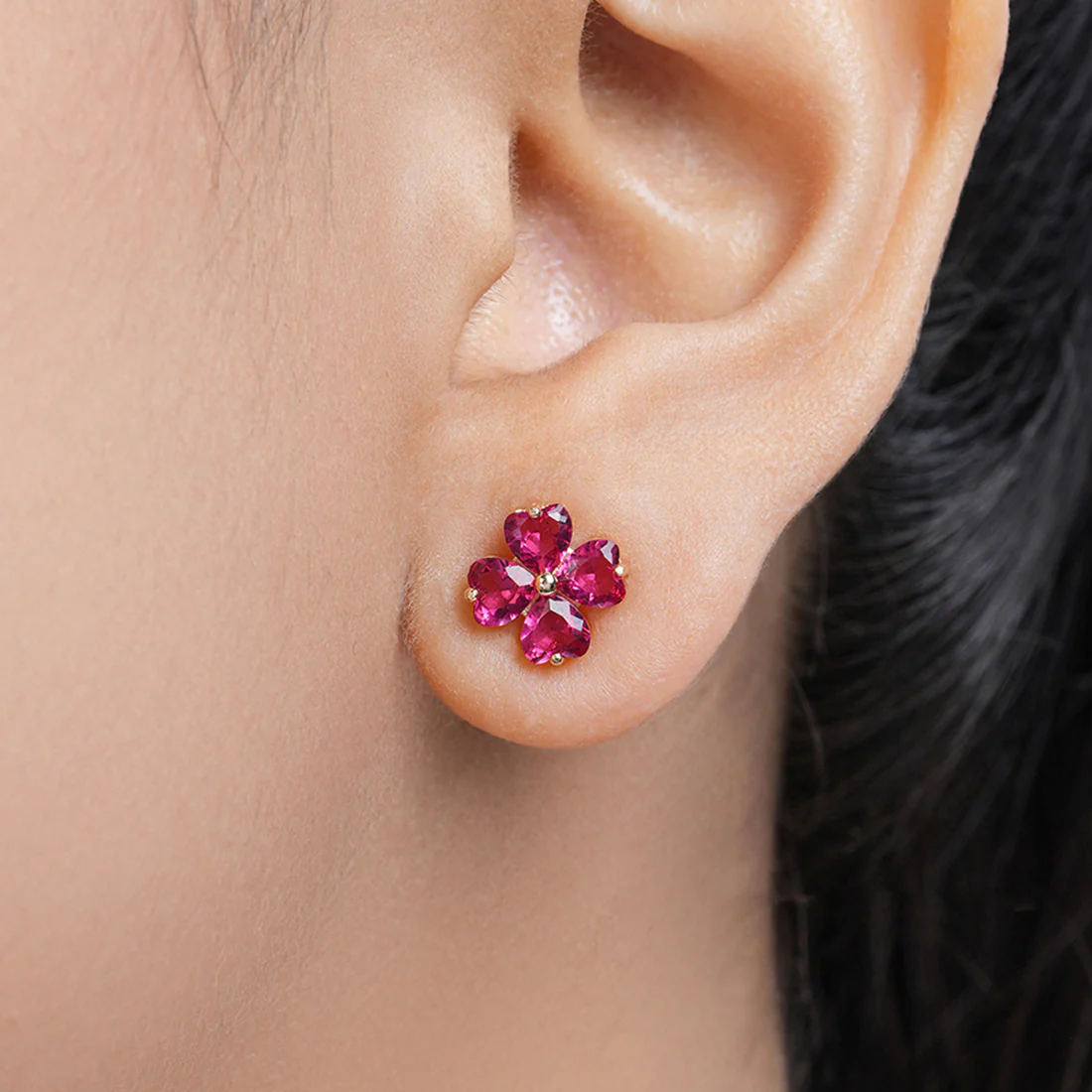 Pink Floral Rose Gold Plated 925 Sterling Silver Earrings - Image 2