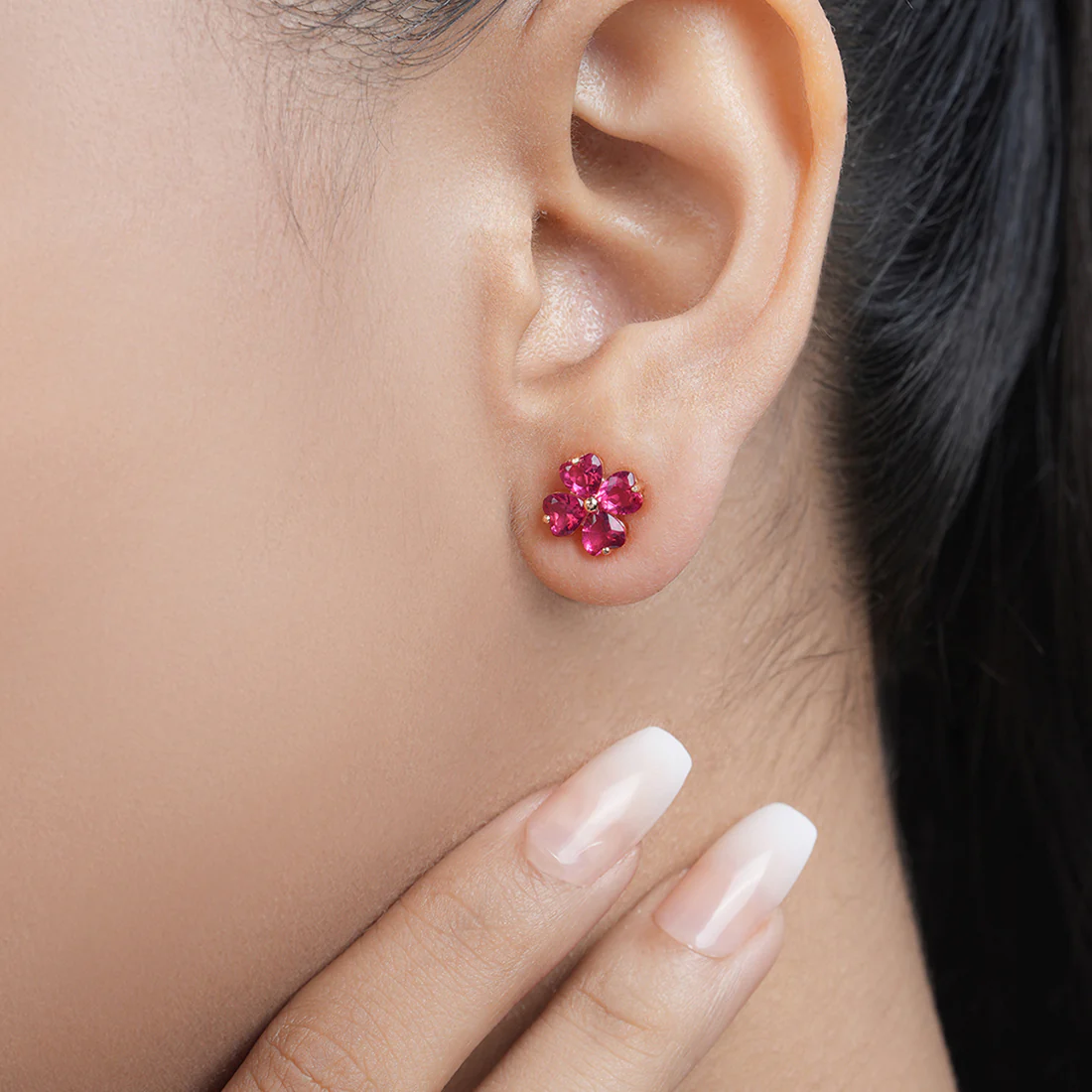 Pink Floral Rose Gold Plated 925 Sterling Silver Earrings - Image 3