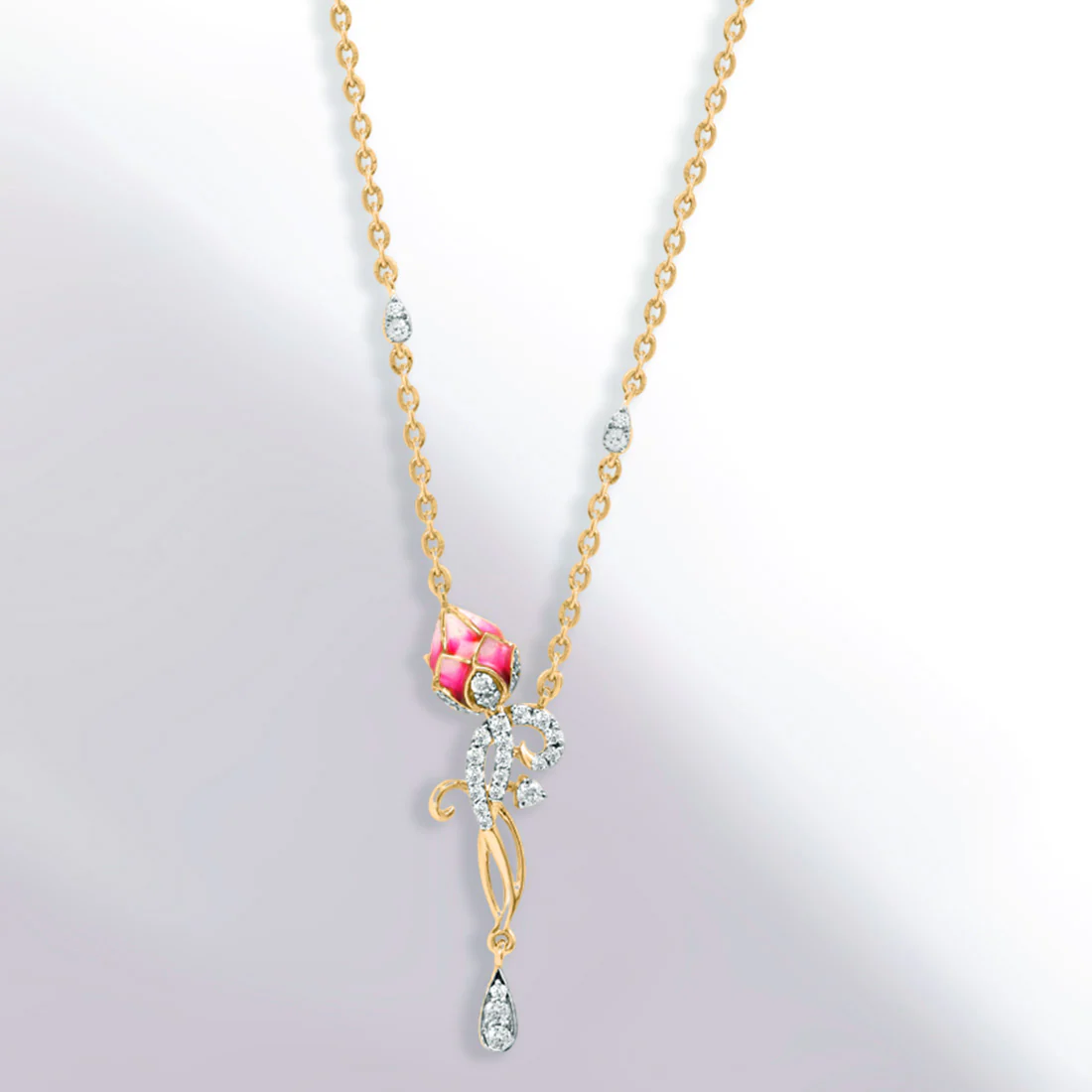 0.3 CT Pink Lotus Rose Gold Necklace with Lab-Grown Diamonds - Image 3