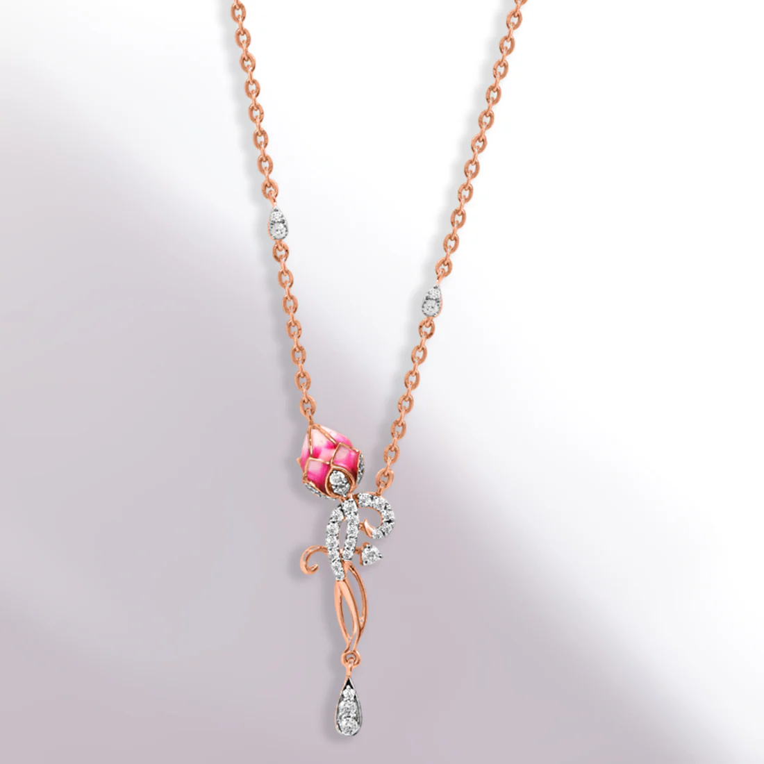 0.3 CT Pink Lotus Rose Gold Necklace with Lab-Grown Diamonds - Image 6