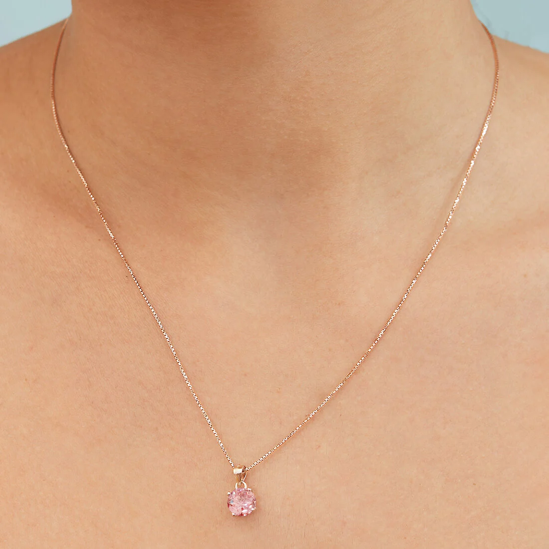 Pink Solitaire Rose Gold Plated 925 Silver Pendant with Chain - Image 5