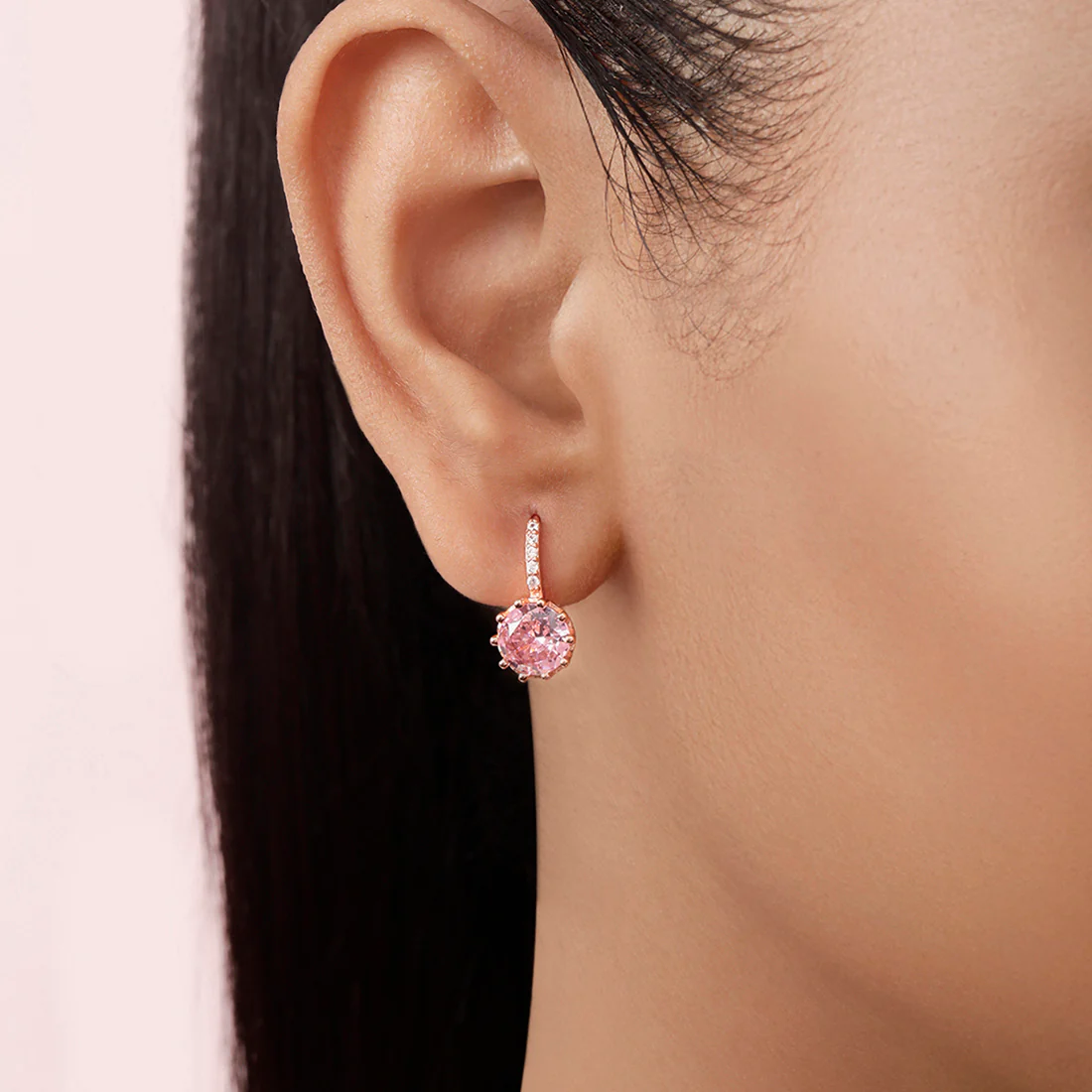 Pink Solitaire Rose Gold Plated 925 Sterling Silver Earrings - Image 3